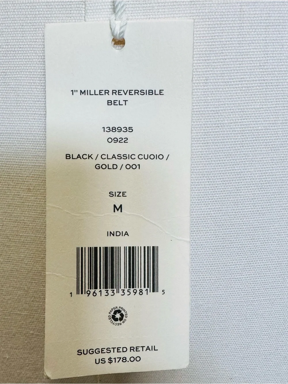 Tory Burch 1” Reversible Black /Brown Leather Belt with Gold Logo Disc